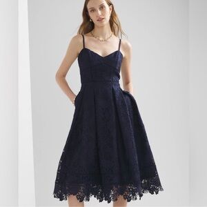 WHBM SLEEVELESS LACE FIT & FLARE MIDI DRESS